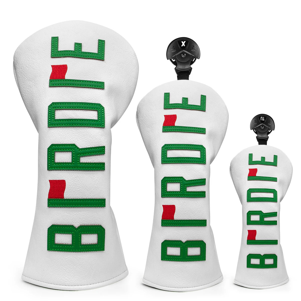 Premium Leather Golf Headcovers with White Birdie Applique, Golf Driver Head Cover, Embroidery Lucky Clover, Fairway(Fw) Wood