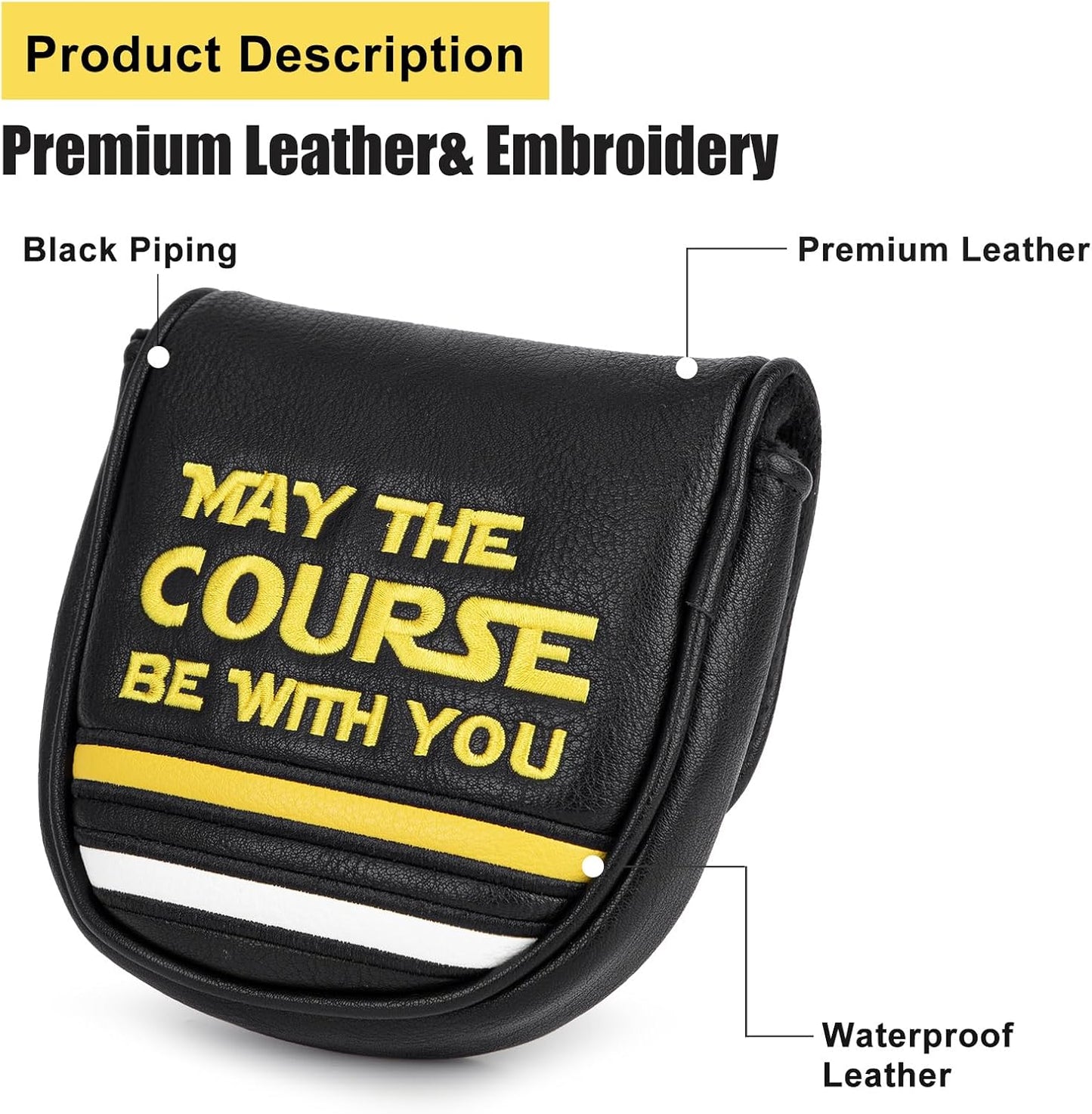 Golf Headcovers Golf Club Head Covers Elegant Embroidery Premium Leather Driver Headcovers May the Course Be with You Fairway Wood Head Cover Hybrid Covers Putter Covers for DF3 OZ1
