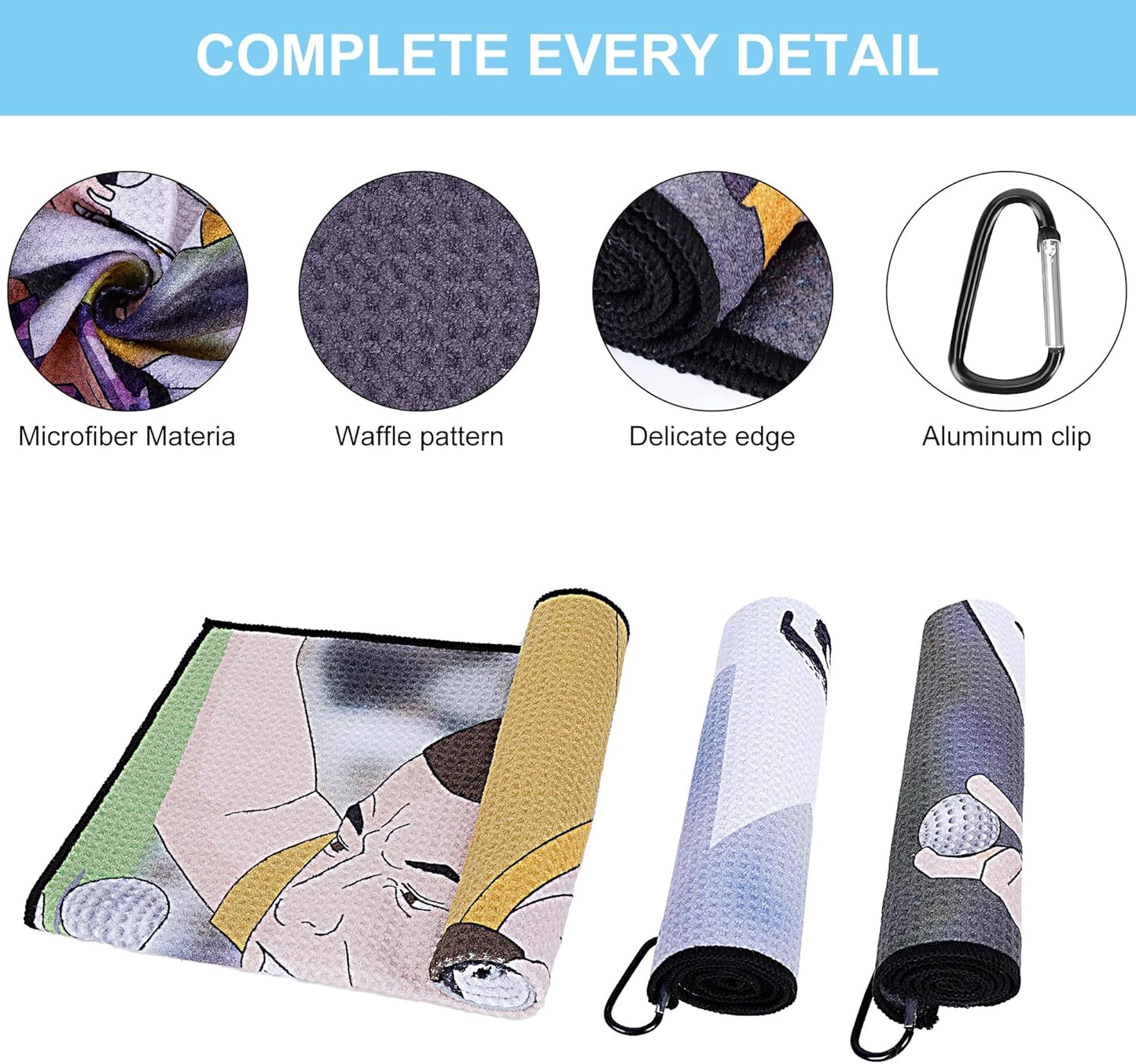 Golf Towel 3 Pcs Funny Golf Club Clean Set for Golf Bags with Clip, Funny Gifts for Golf Fans