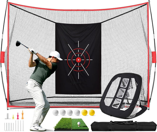 Golf Practice Net, 3X2M Golf Net with Chipping Net, Golf Mat, Silk Target, 8 Golf Tees, 6 Golf Balls, Carry Bag, Golf Hiting Nets for Backyard Driving Chipping Indoor Outdoor Use