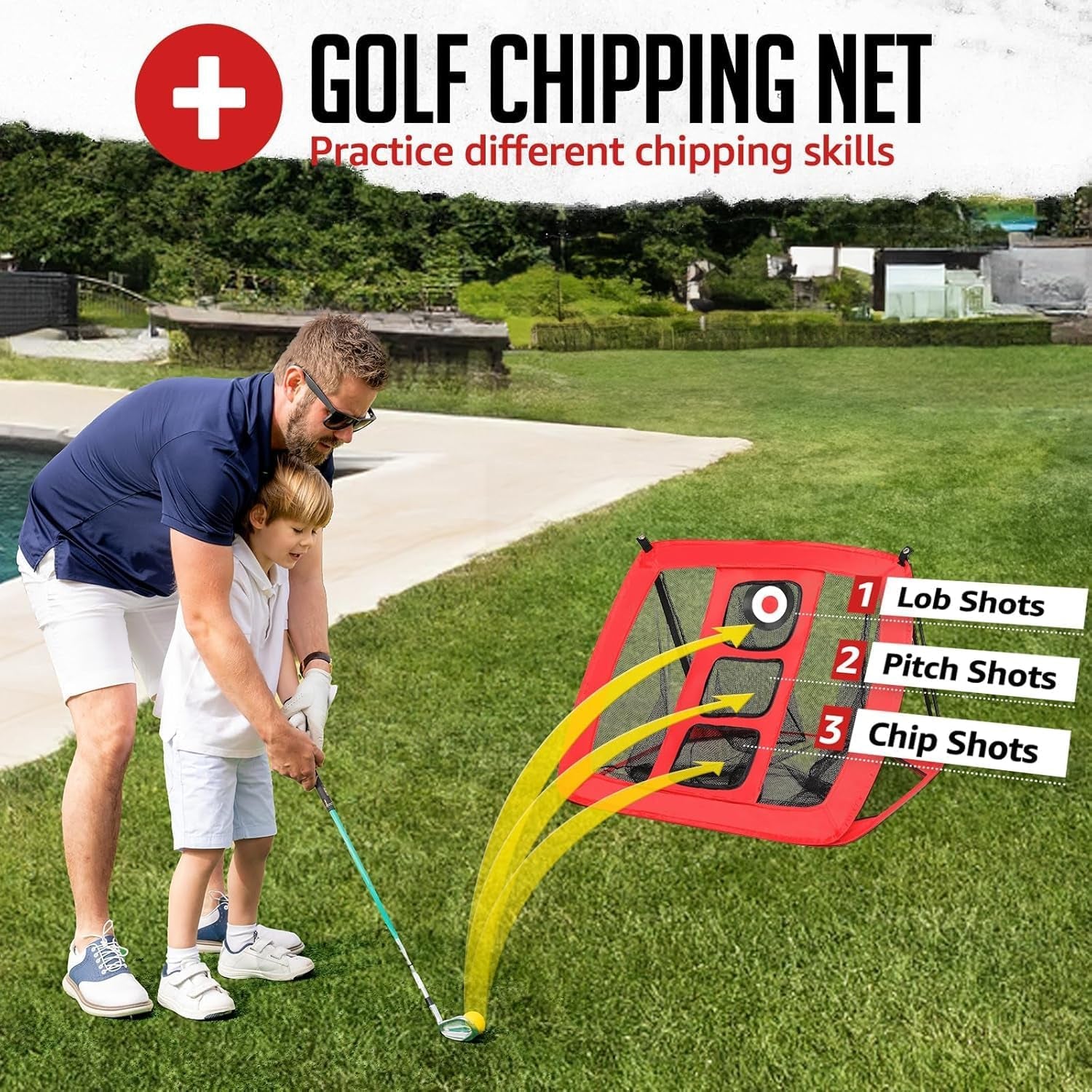 Golf Practice Net, 3X2M Golf Net with Chipping Net, Golf Mat, Silk Target, 8 Golf Tees, 6 Golf Balls, Carry Bag, Golf Hiting Nets for Backyard Driving Chipping Indoor Outdoor Use