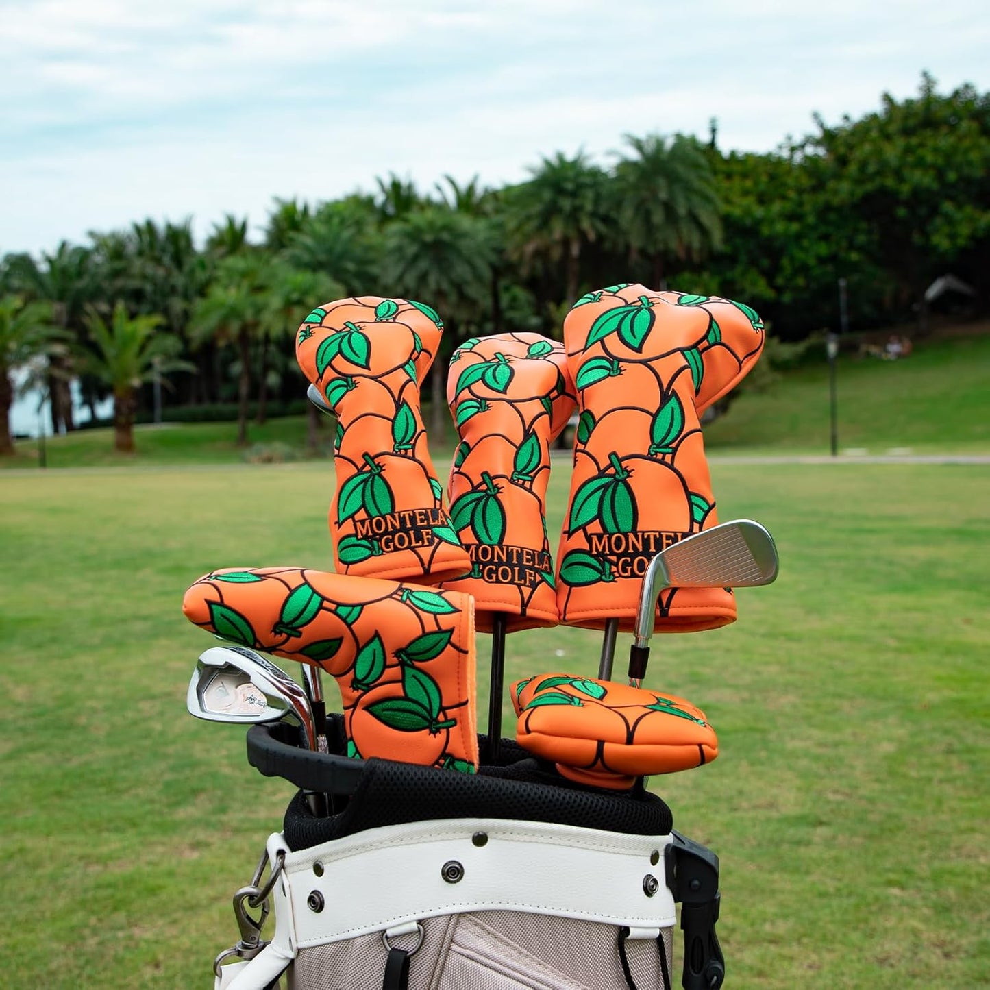 Club Covers Orange Golf Head Cover Driver Covers Fairway Wood Headcover Hybrid Cover Leather Golf Headcover for Scotty Cameron Taylormade Titleist Odyssey