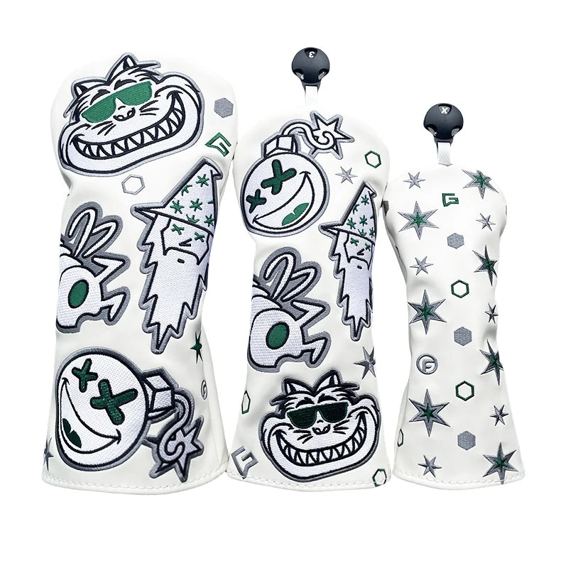 Golf Club Headcovers Wizard Cat Design Cut Driver Fairway Hybrid Cover Waterproof Protector Set Soft Durable Golf Headcover
