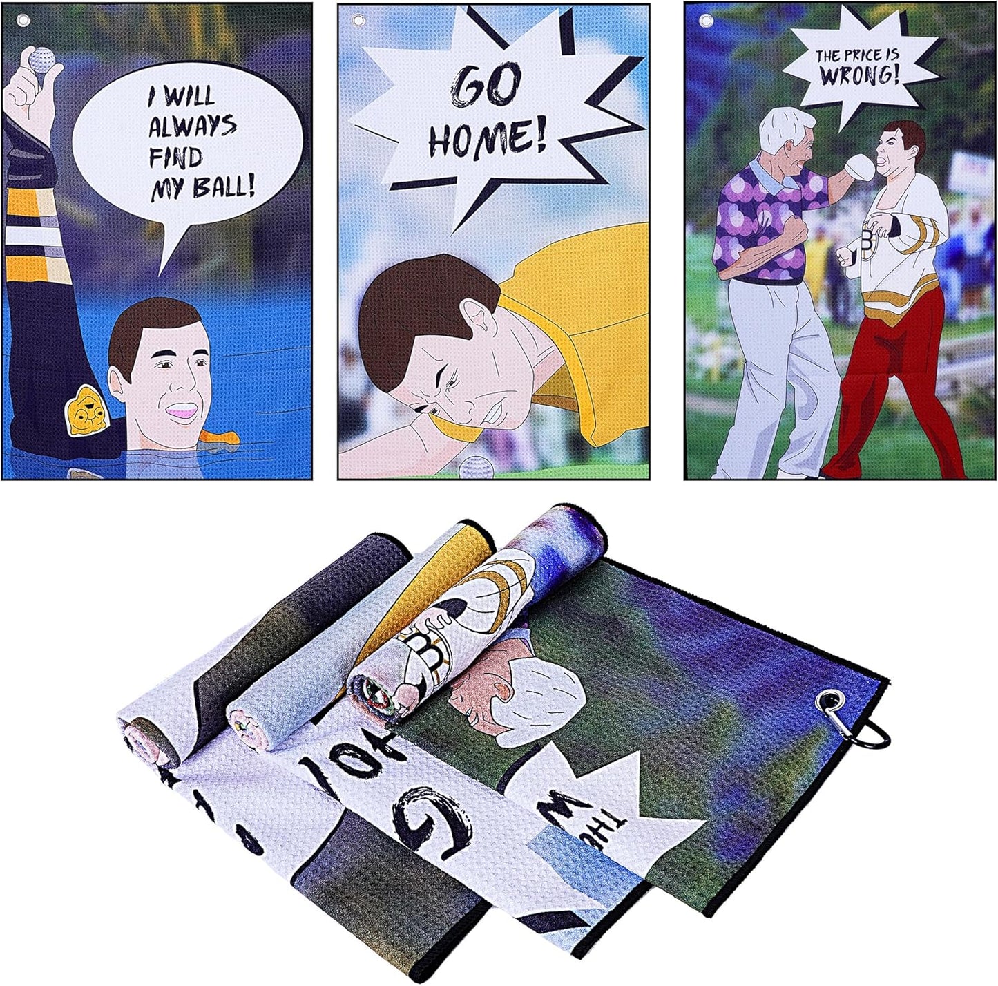 Golf Towel 3 Pcs Funny Golf Club Clean Set for Golf Bags with Clip, Funny Gifts for Golf Fans
