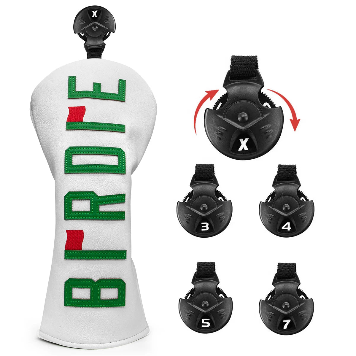 Premium Leather Golf Headcovers with White Birdie Applique, Golf Driver Head Cover, Embroidery Lucky Clover, Fairway(Fw) Wood