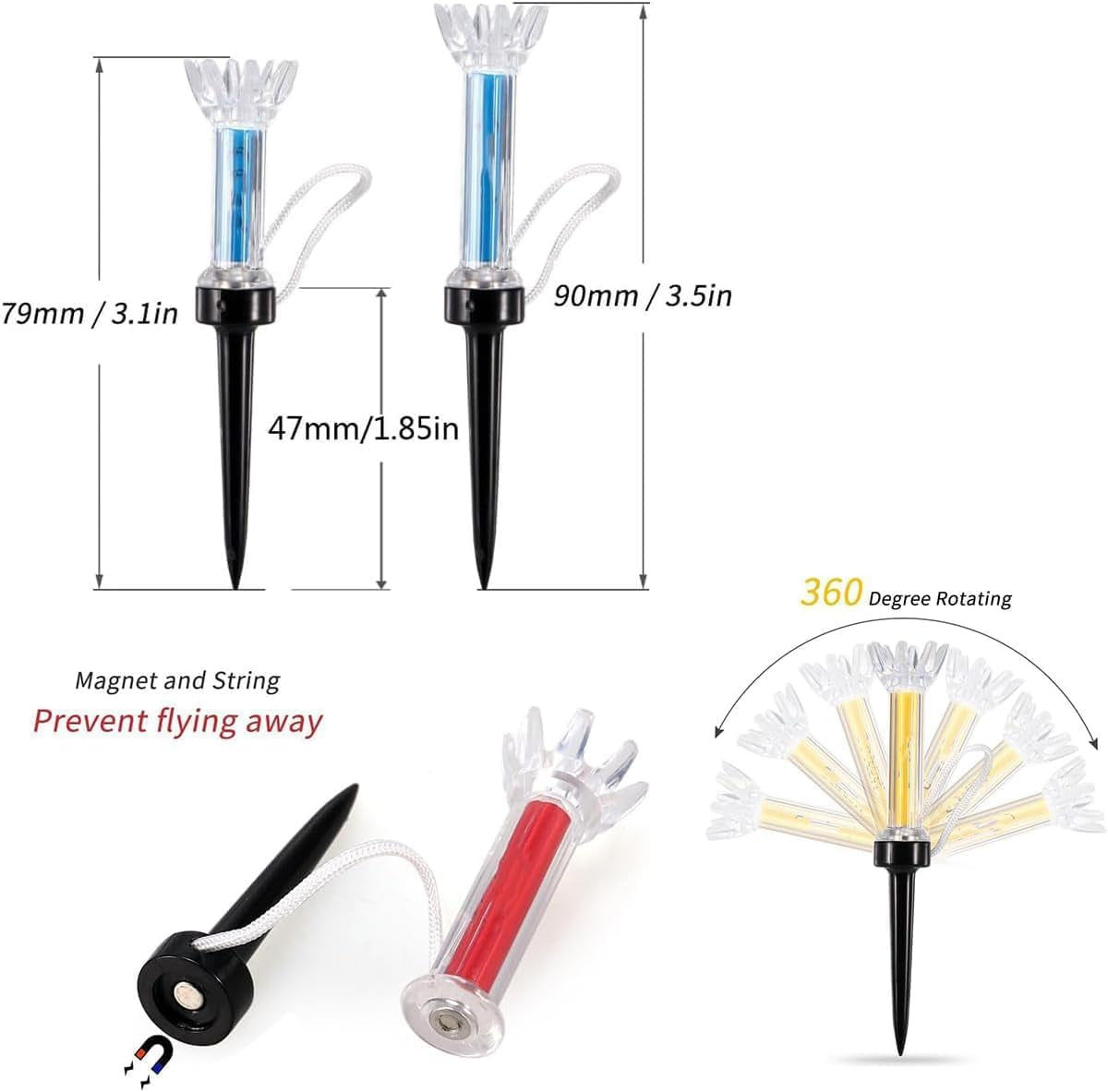 5 PCS Golf Ball Tees, Magnetic Golf Tees 360° Rotation, Magnetic Golf Tees, Golf Support Tees, Stable Long Golf Tees for Golfer Practice