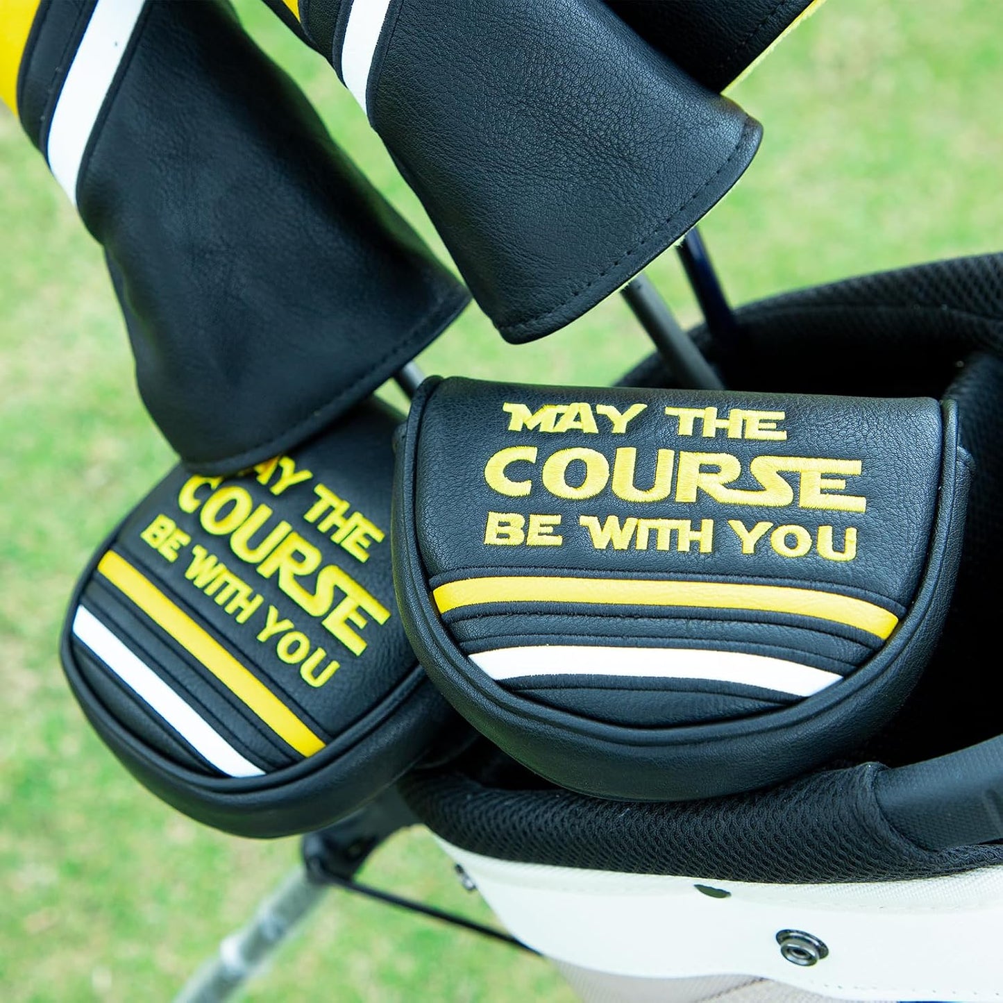 Golf Headcovers Golf Club Head Covers Elegant Embroidery Premium Leather Driver Headcovers May the Course Be with You Fairway Wood Head Cover Hybrid Covers Putter Covers for DF3 OZ1