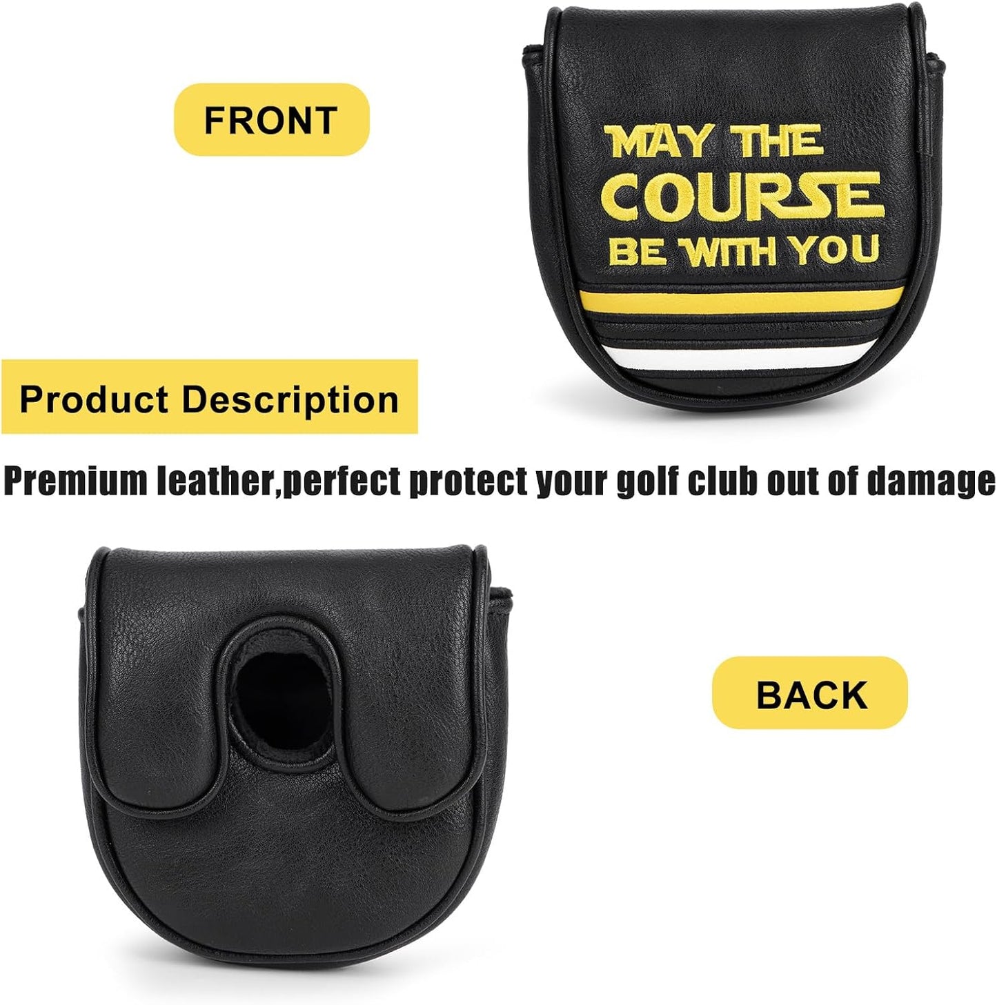 Golf Headcovers Golf Club Head Covers Elegant Embroidery Premium Leather Driver Headcovers May the Course Be with You Fairway Wood Head Cover Hybrid Covers Putter Covers for DF3 OZ1
