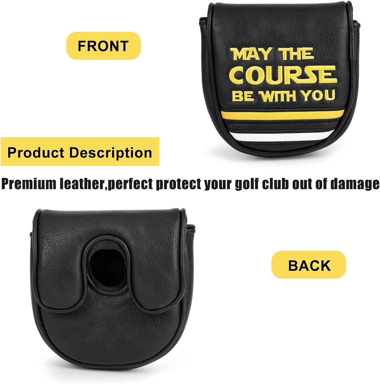 Golf Headcovers Golf Club Head Covers Elegant Embroidery Premium Leather Driver Headcovers May the Course Be with You Fairway Wood Head Cover Hybrid Covers Putter Covers for DF3 OZ1