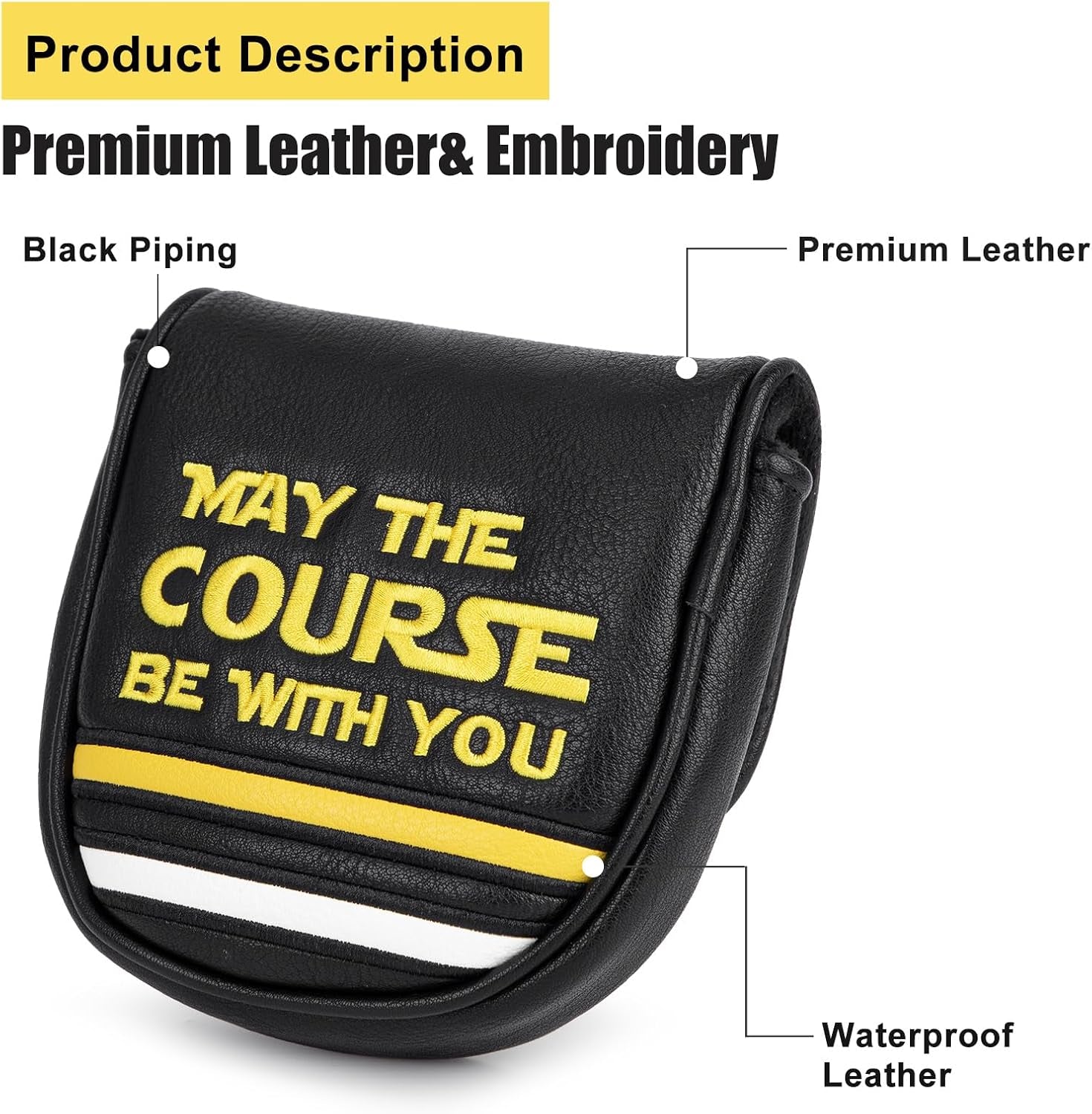 Golf Headcovers Golf Club Head Covers Elegant Embroidery Premium Leather Driver Headcovers May the Course Be with You Fairway Wood Head Cover Hybrid Covers Putter Covers for DF3 OZ1