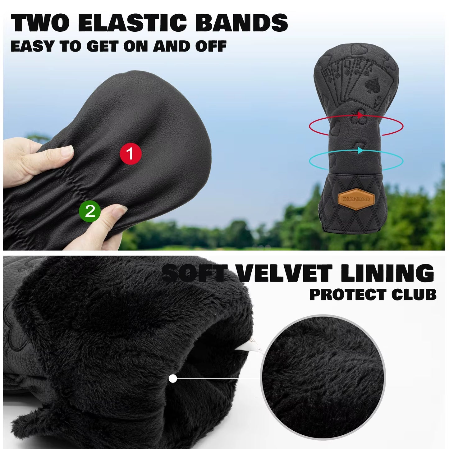 Black Lucky Poker Design High Quality Headcovers Embroidery Golf Club Driver Head Fariway Wood Hybrid Head Covers 3 Wood Headc